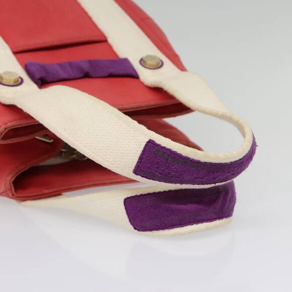 CHANEL Choco Bar Tote Bag Canvas Red Gold CC - Picture 7 of 16